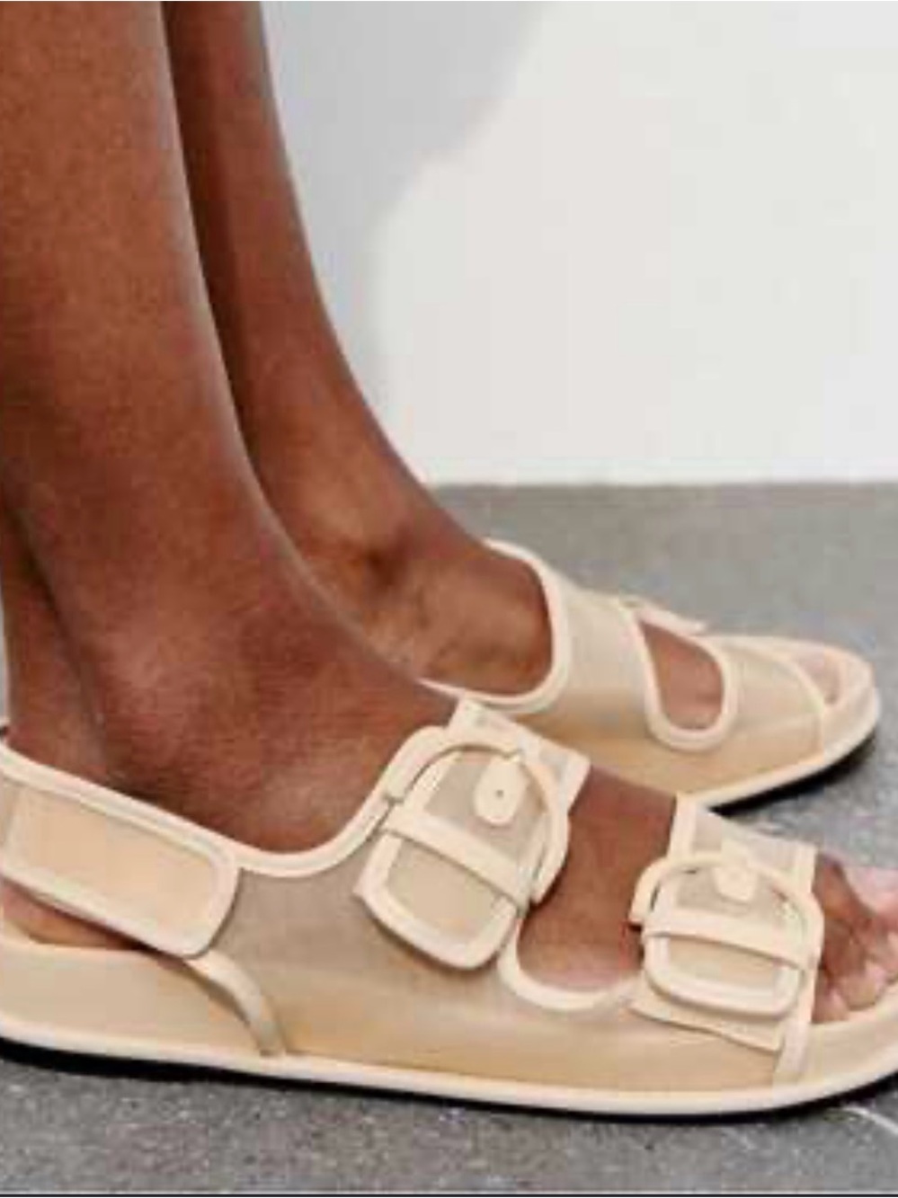 Zara Nude Double-Buckle Mesh Sandal Women Size 7.5 Casual Vacation outdoor